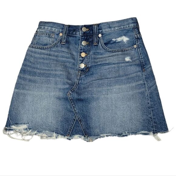 Madewell  Ridgid A-Line Denim Jean Distressed Mini Skirt Size 26 - Picture 1 of 6